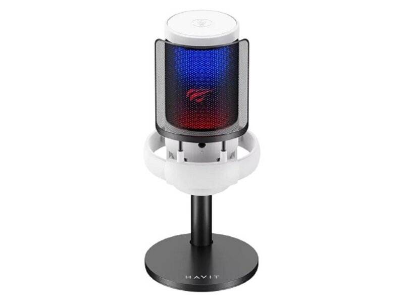 [GK50] Havit - Desk Microphone (GK50) - for PC, Laptop, Phone, RGB Light, NR, 30-20000 Hz, Cardioid, with Cable USB-C, 1.8m - White